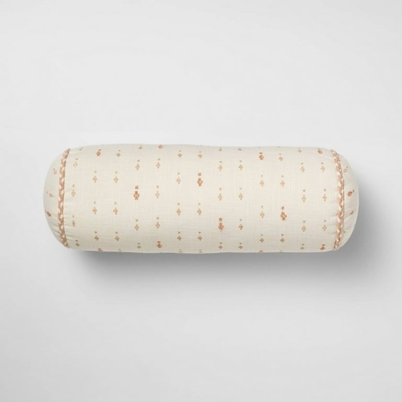 Threshold Bolster Geo Pattern Cream and Peach Pillow - Picture 1 of 5